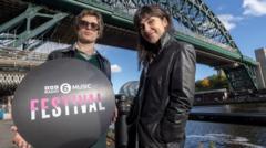 BBC Radio 6 Music presenters Nathan Shepherd and Deb Grant beneath the Tyne Bridge in Newcastle