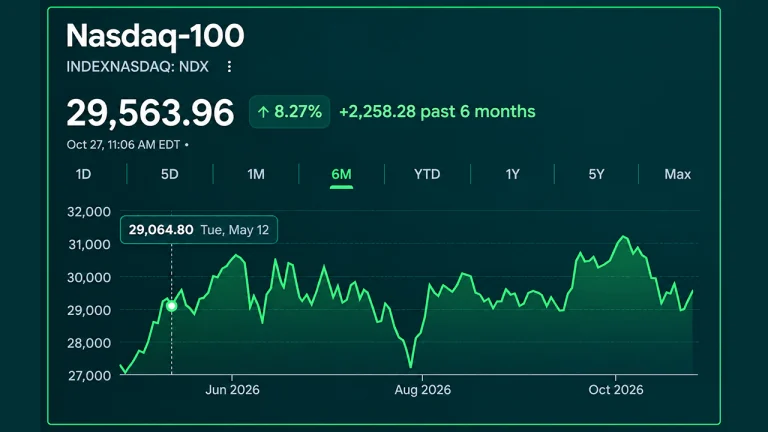 Illustration of blockchain-based investment infrastructure and Nasdaq-100 market exposure