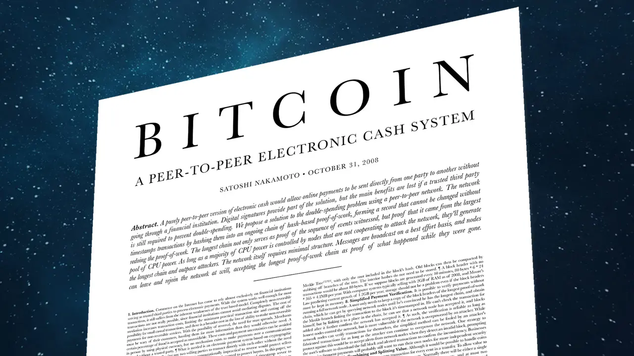 A physical representation of a Bitcoin token resting beside printed technical white paper documentation.