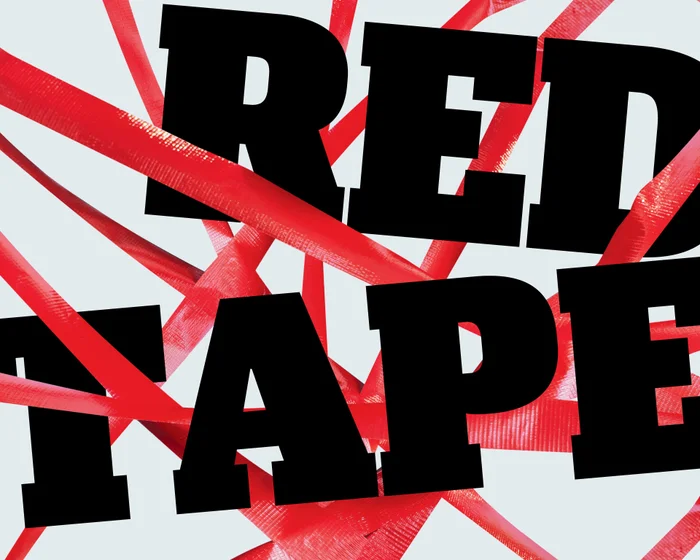 Illustration of intersecting red tape representing business regulation