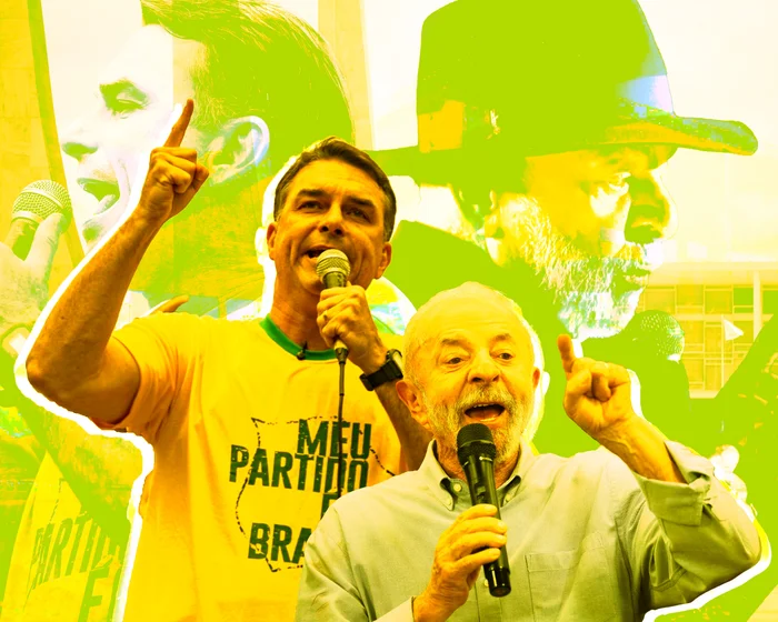 Luiz Inácio Lula da Silva and Flávio Bolsonaro during a Brazilian presidential runoff debate