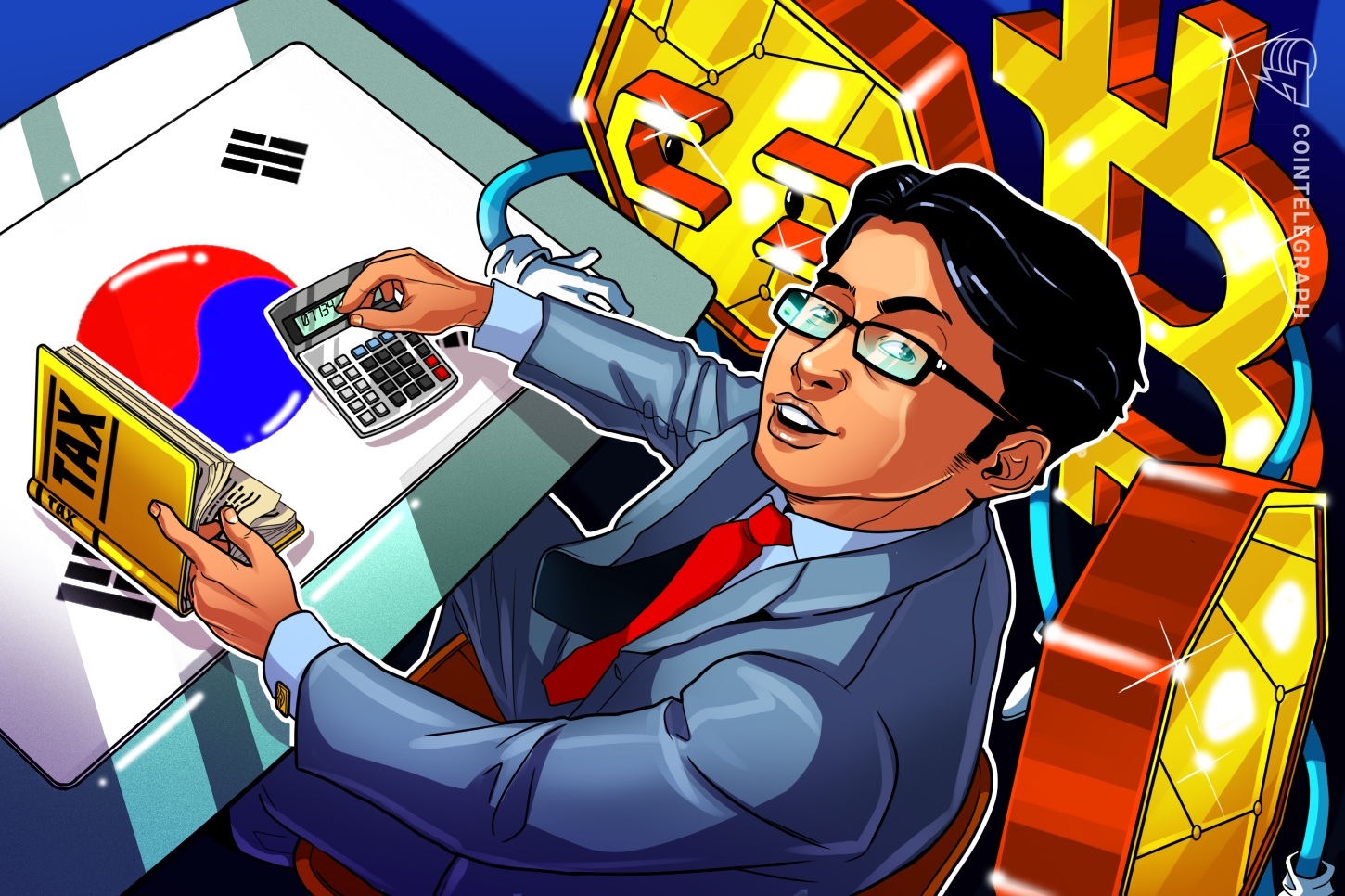 Illustration of cryptocurrency taxation and South Korea’s proposed implementation delay