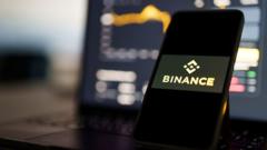 The Binance logo displayed on a digital screen alongside cryptocurrency market charts.