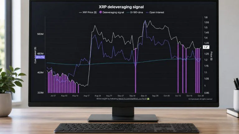 Illustration of XRP market charts and declining derivatives exposure on Binance