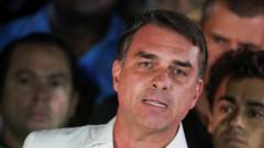 Flávio Bolsonaro speaking at a campaign rally in Brazil ahead of the 2026 presidential election
