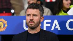 Manchester United manager Michael Carrick speaking at a pre-match press conference.