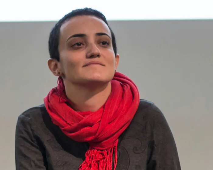 Mada Masr editor-in-chief Lina Attalah during a panel discussion