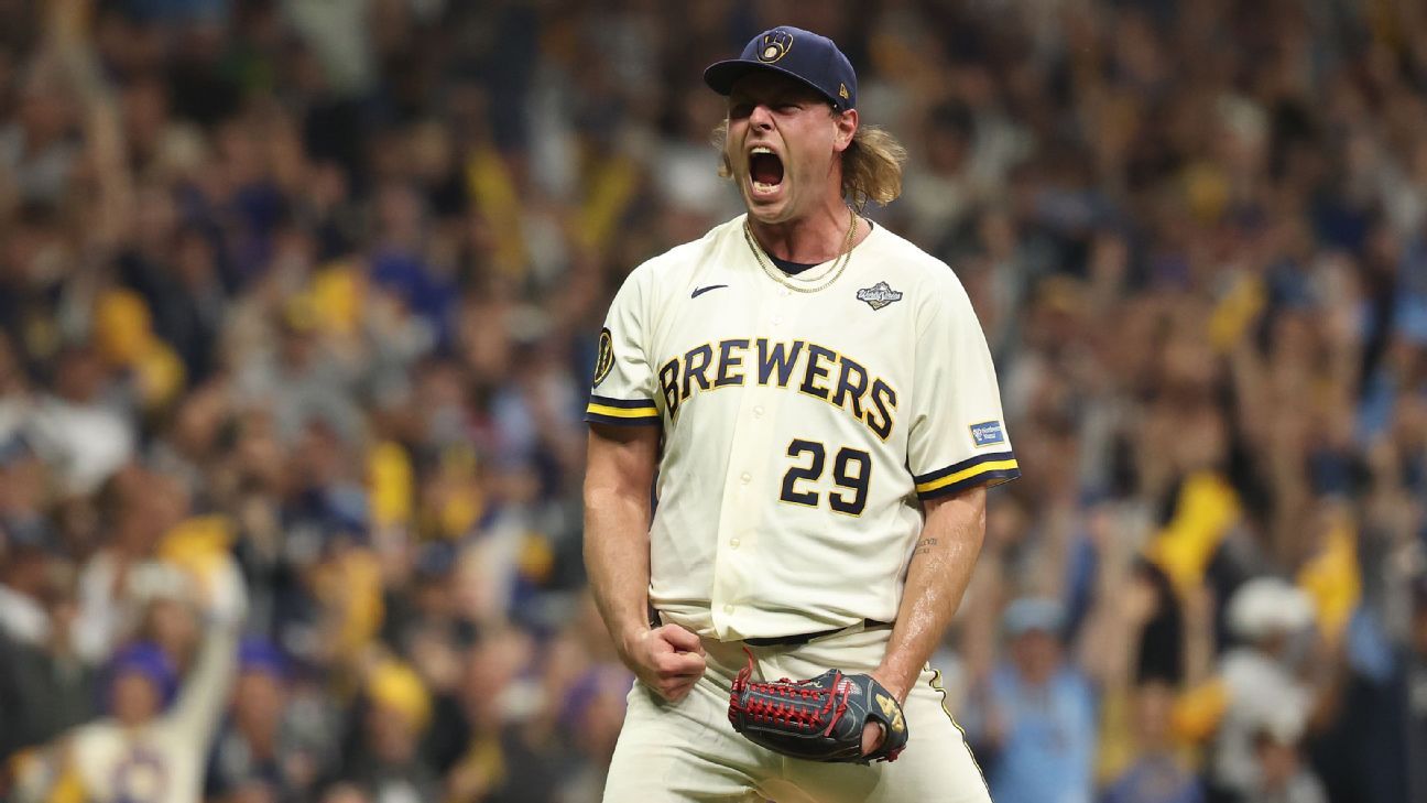 Fans and players during Game 1 of the World Series between the Milwaukee Brewers and Tampa Bay Rays in Milwaukee.