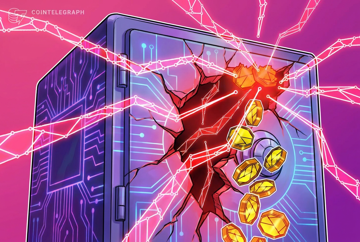Abstract digital graphic representing a suspended blockchain network and security alert