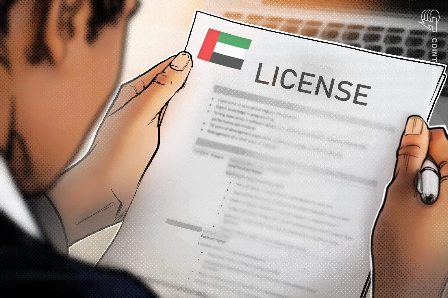 A digital graphic depicting cryptocurrency trading charts set against the Dubai skyline and regulatory emblems.
