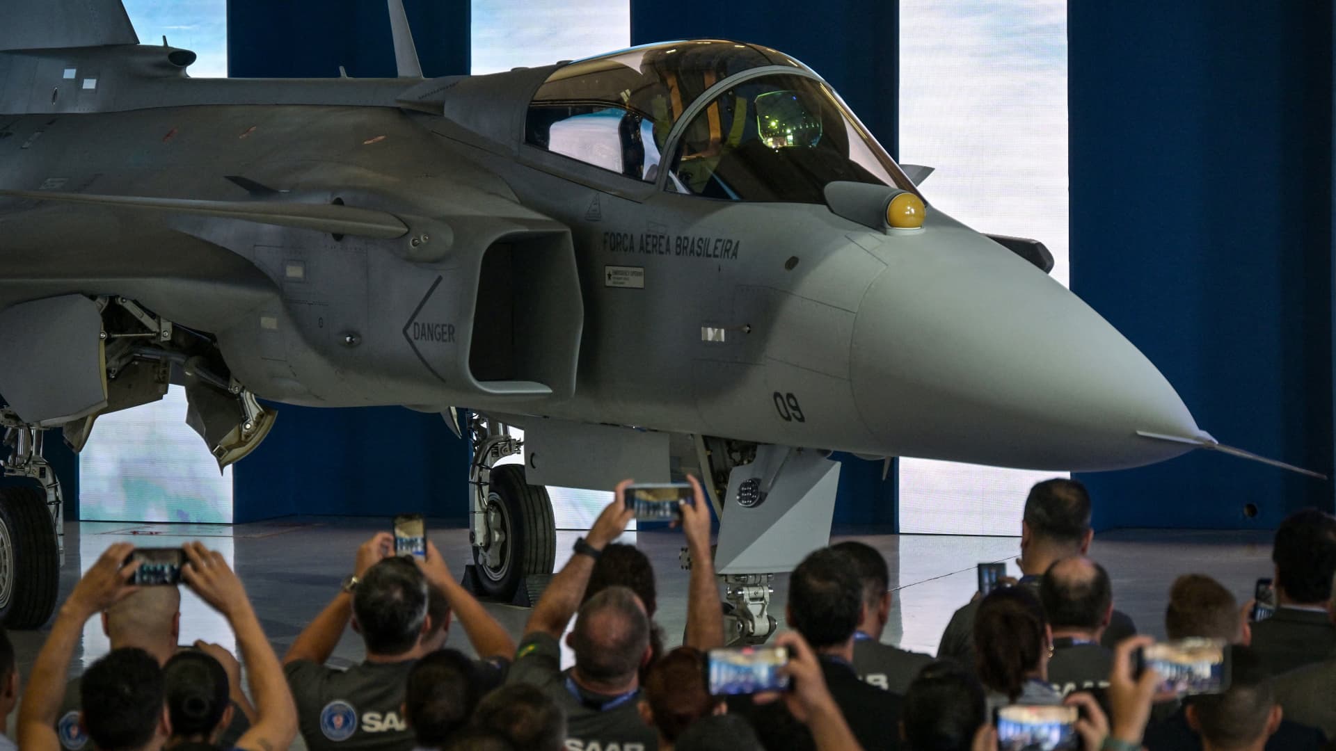 A Saab Gripen multirole fighter jet flying during an aerial demonstration.