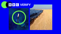 Satellite imagery showing an extensive dark oil slick spreading along the coastal waters and beaches of the United Arab Emirates.