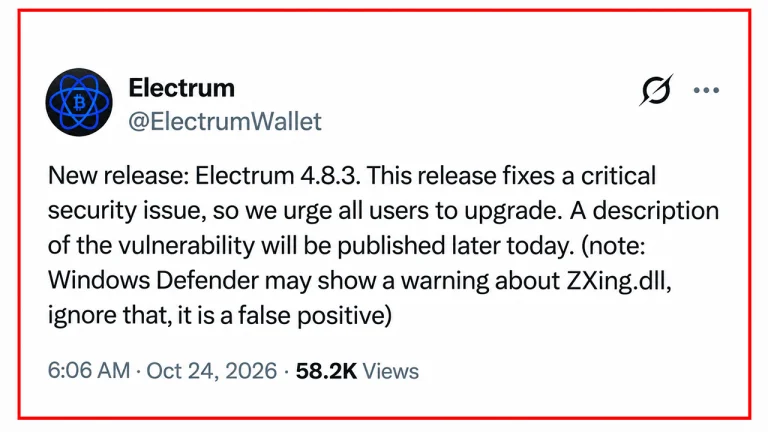 A laptop screen showing the Electrum Bitcoin wallet interface with a pending transaction alert highlighted in red