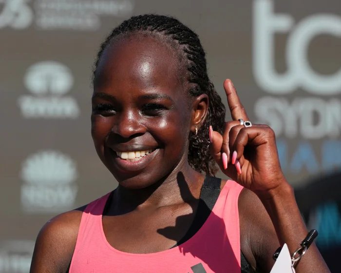 Kenyan marathon runner Peres Jepchirchir competing in a major road race.