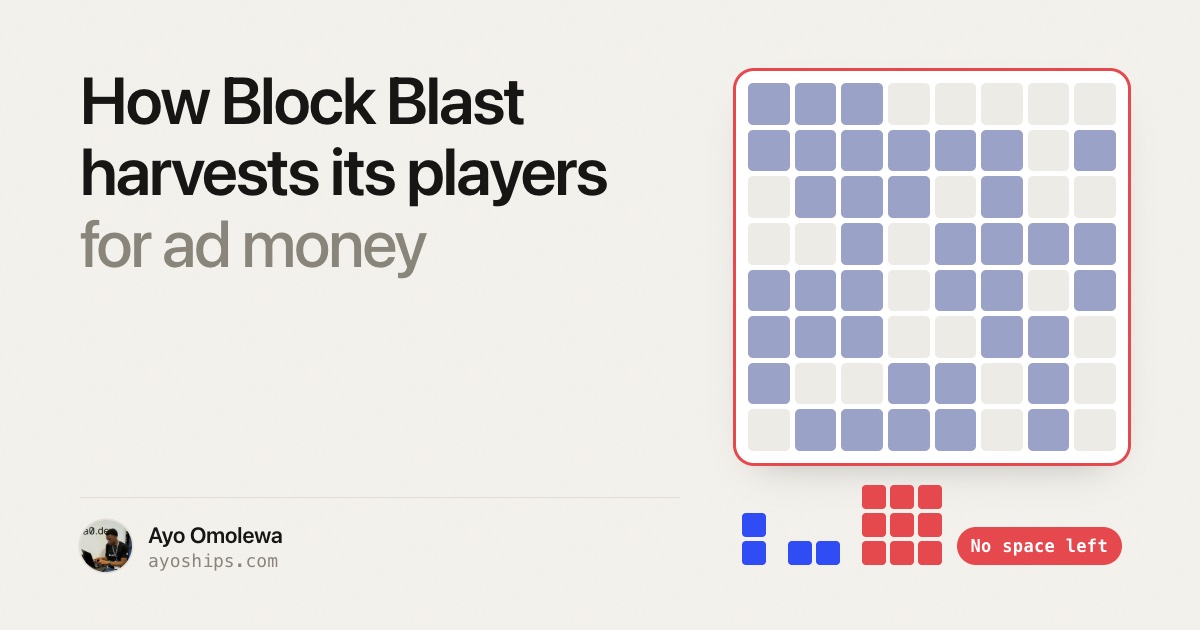 A smartphone displaying a colorful block puzzle game grid alongside an incoming video advertisement prompt.