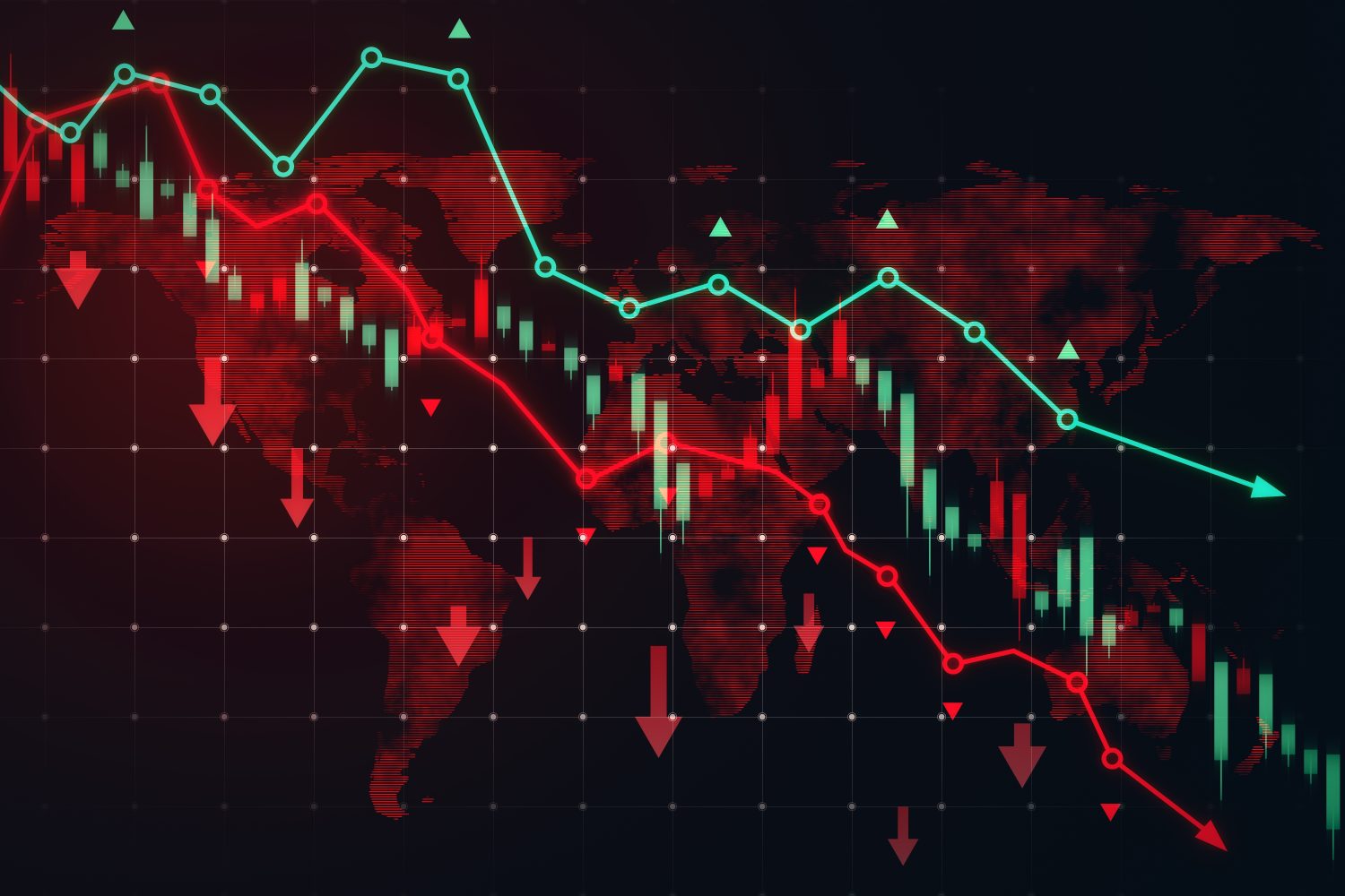 Illustration comparing diverging U.S. and Chinese stock-market performance
