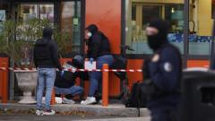 Emergency services respond at the scene of a shooting in Trappes, a suburb west of Paris, France