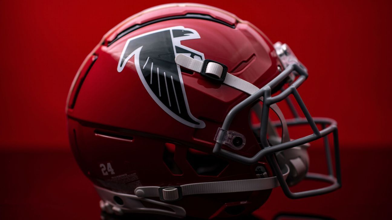 Atlanta Falcons retro red helmet featuring a classic falcon logo and center striping