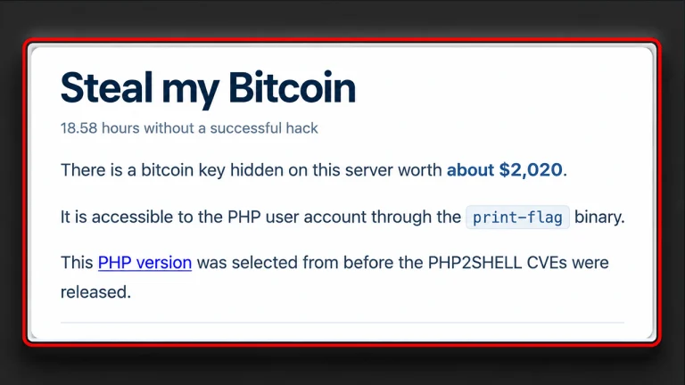Illustration of a bitcoin bounty offered through a website security challenge