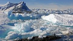 Satellite view of the Amos Channel between Rothschild Island and Alexander Island in western Antarctica
