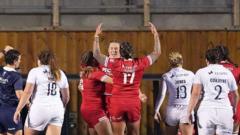 Canadian rugby captain Sophie de Goede during international rugby competition.