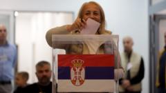 Voters queue outside a polling station in Novi Sad during Serbia’s parliamentary election.