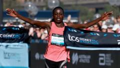 Kenyan marathon runner Peres Jepchirchir competing in an international road race.