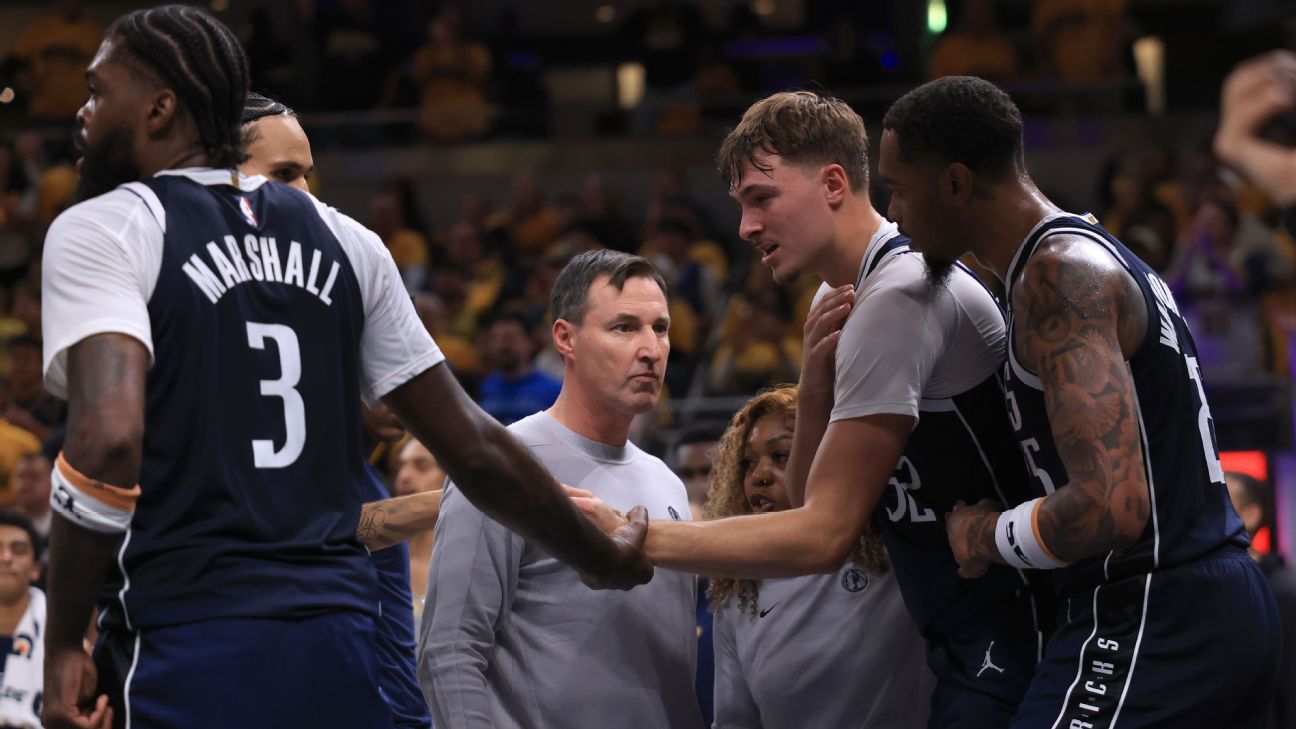 Dallas Mavericks forward Cooper Flagg reacts after sustaining a shoulder injury against the Indiana Pacers.