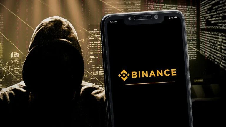 Digital graphic illustrating the Aave and Binance logos alongside interconnected blockchain networks and security shields.