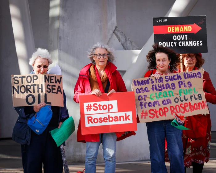 Campaigners protesting against the Rosebank oilfield development