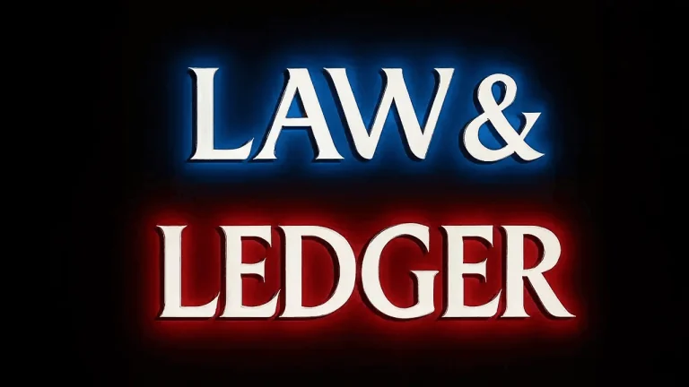 Illustration of digital assets alongside legal and regulatory symbols