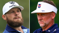 Ian Poulter and Tyrrell Hatton looking ahead on the golf course