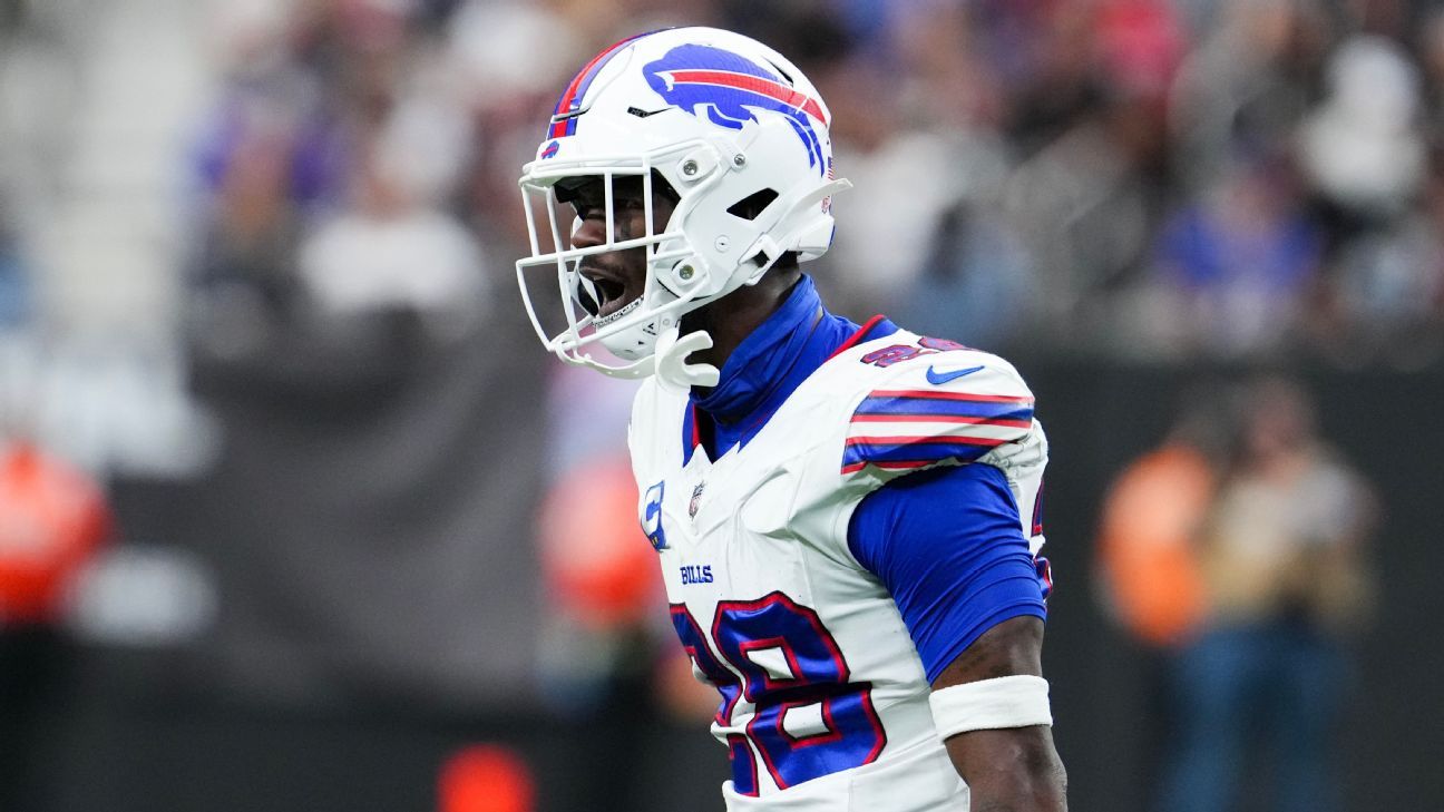 Buffalo Bills safety Sam Franklin Jr. in uniform during an NFL game