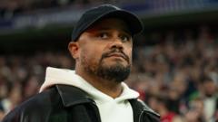 Bayern Munich manager Vincent Kompany watching over team operations from the touchline